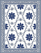 Classic Blue Floral Vine Pattern Rug