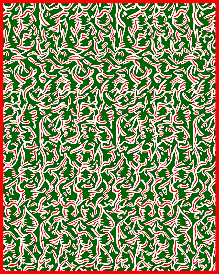 Abstract Red White Swirl Green Background Rug