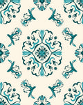 Teal And Cream Folk Art Pattern Rug