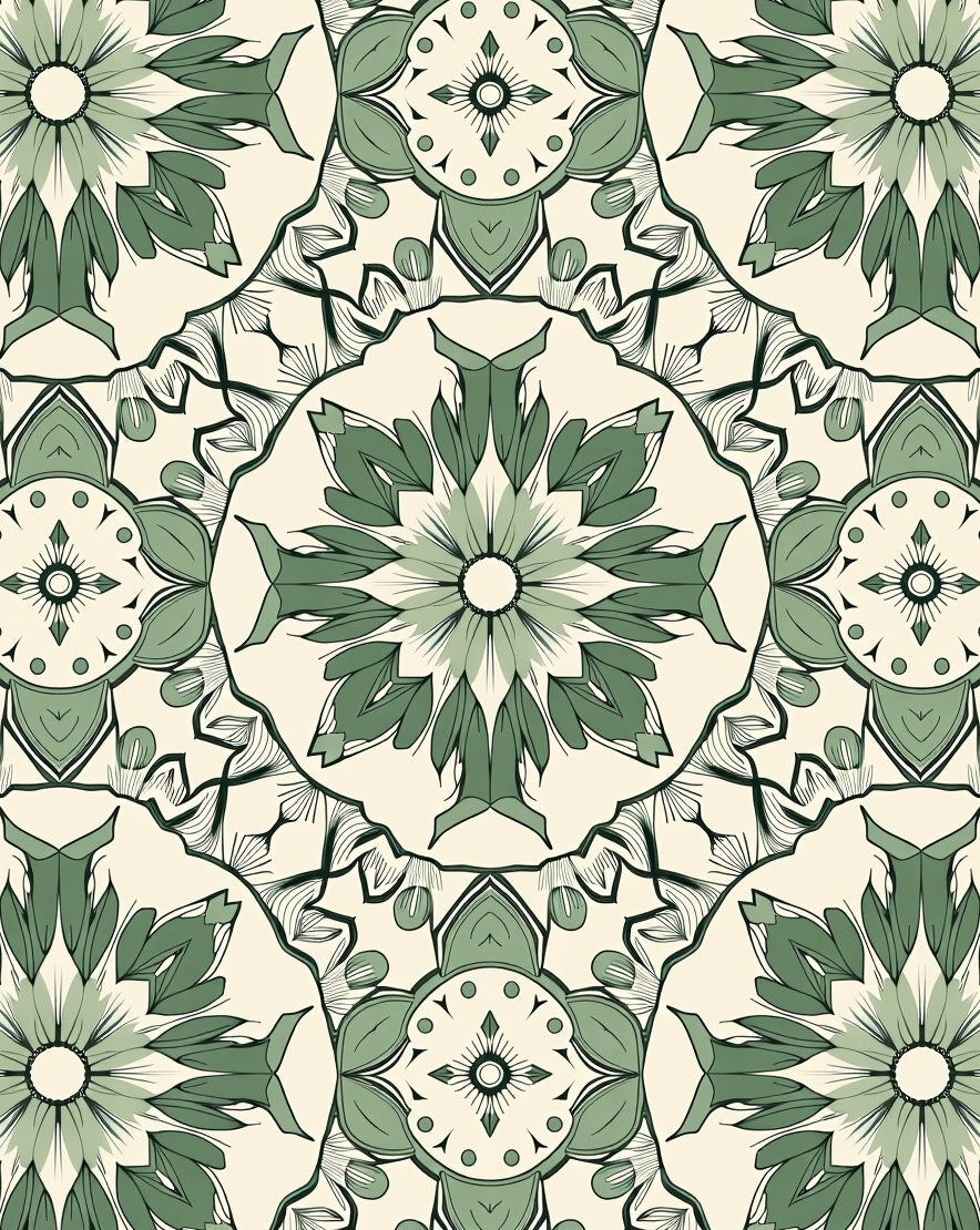 Green Floral Mandala Pattern Design Rug