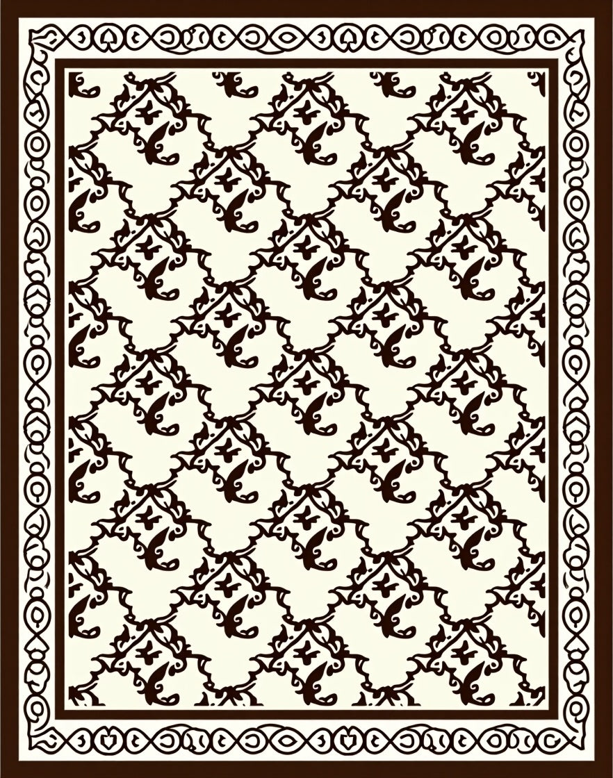 Dark Rococo Scroll Pattern Rug