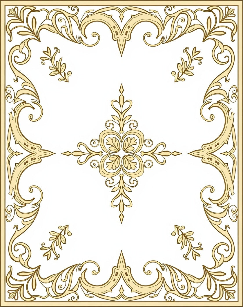 Elegant Golden Floral Scroll Border Rug