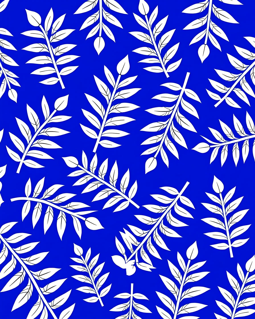 White Leaf Branches On Blue Rug