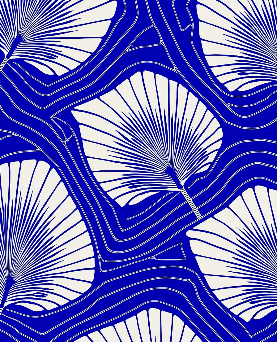 Art Deco Deep Blue Fan Pattern Rug