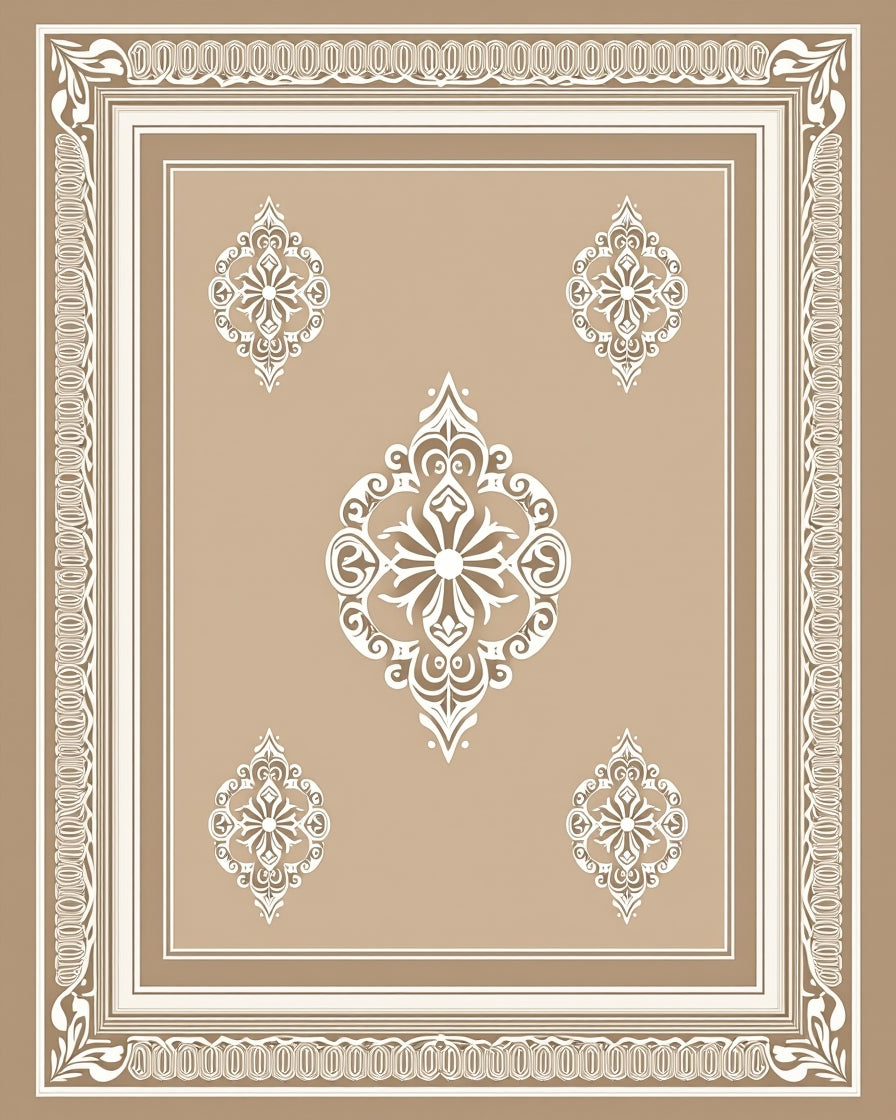 Elegant White Scrollwork Cream Rug
