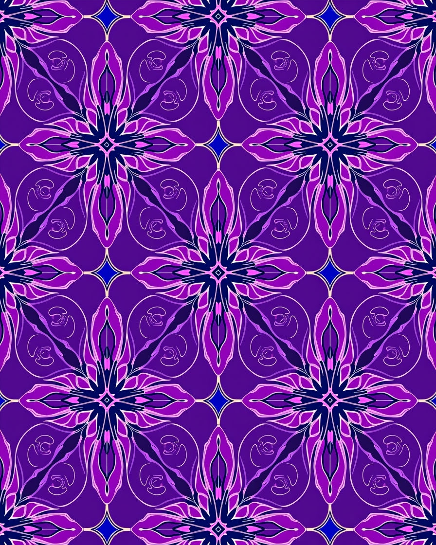 Ornate Purple Floral Geometric Pattern Rug