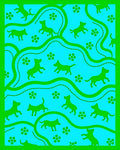 Bright Blue Green Dog Floral Repeating Rug