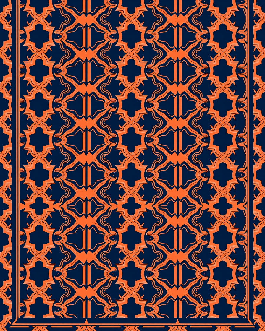 Abstract Orange Navy Geometric Pattern Rug