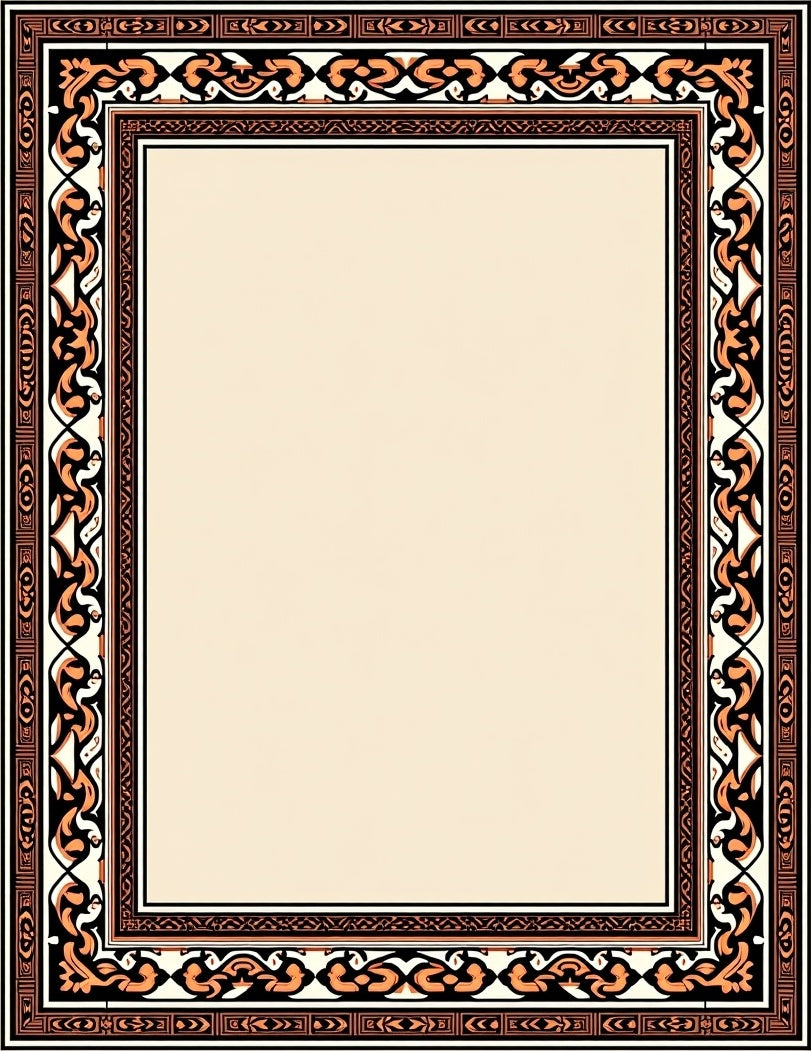 Ornate Tan And Sepia Ethnic Frame Rug