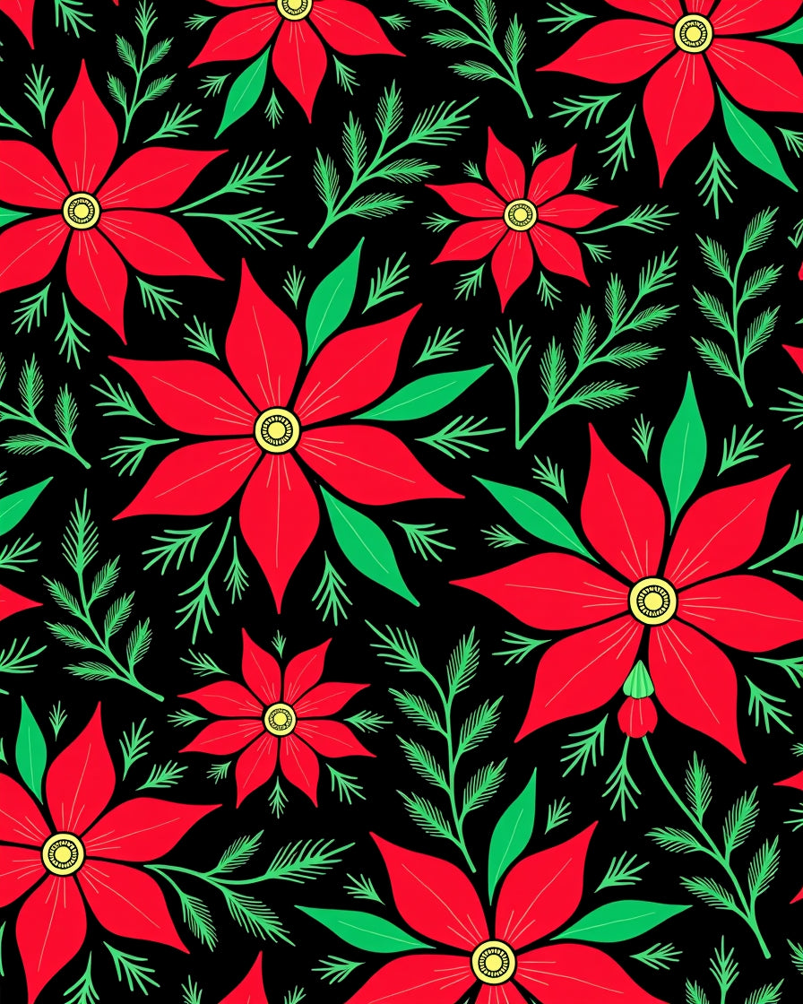 Crimson Poinsettia Botanical Sprigs Rug