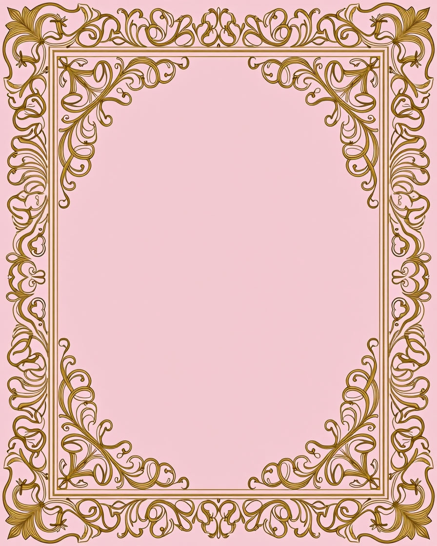 Ornate Golden Filigree Floral Frame Rug