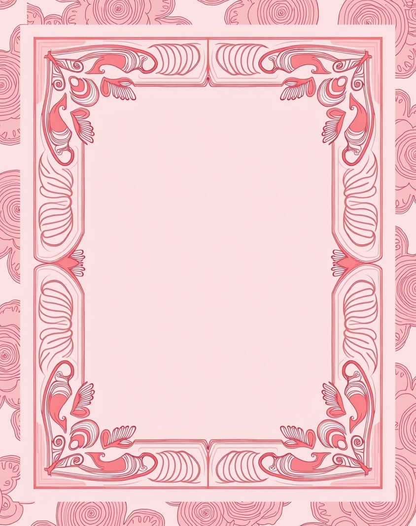 Pink Floral Art Nouveau Border Rug