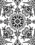 Bold Black White Stylized Floral Pattern Rug