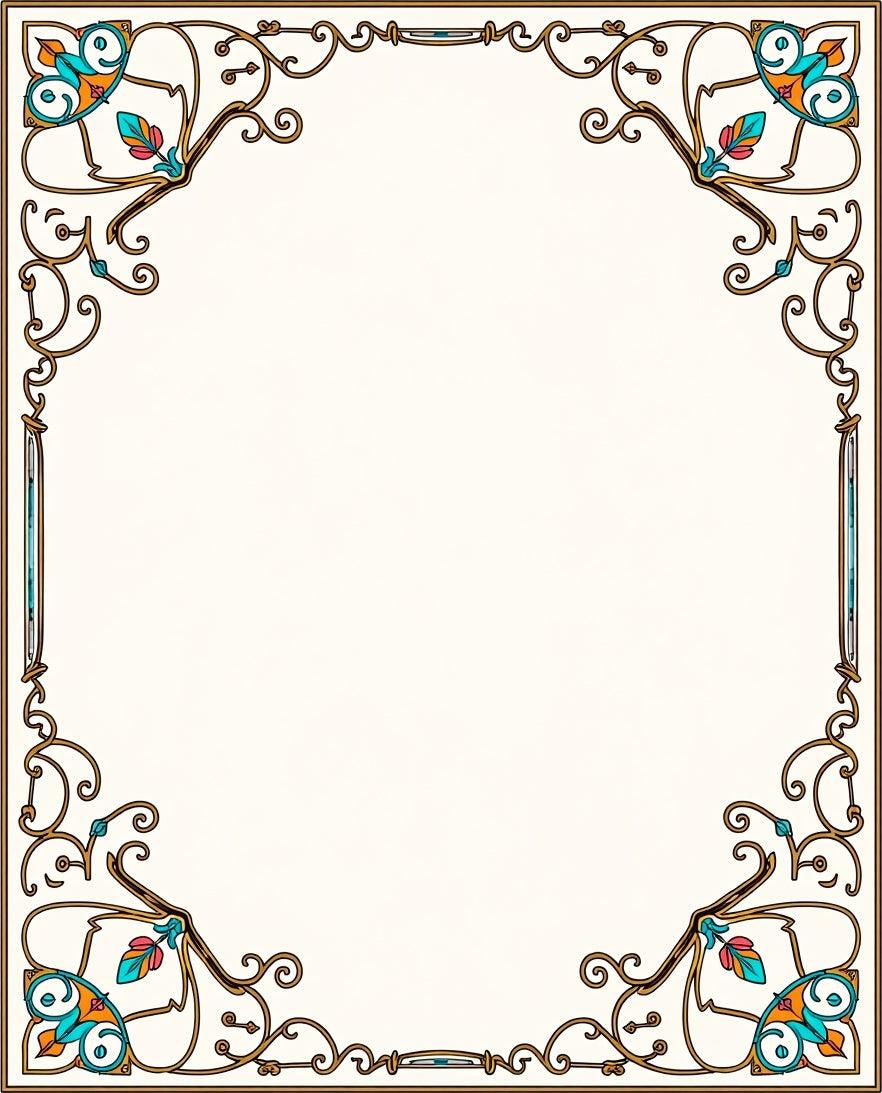 Ornate Golden Teal Floral Frame Rug