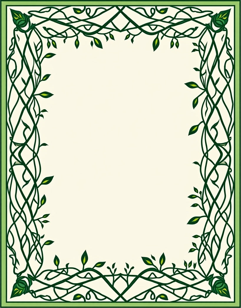 Ornate Green Vine Border Design Rug