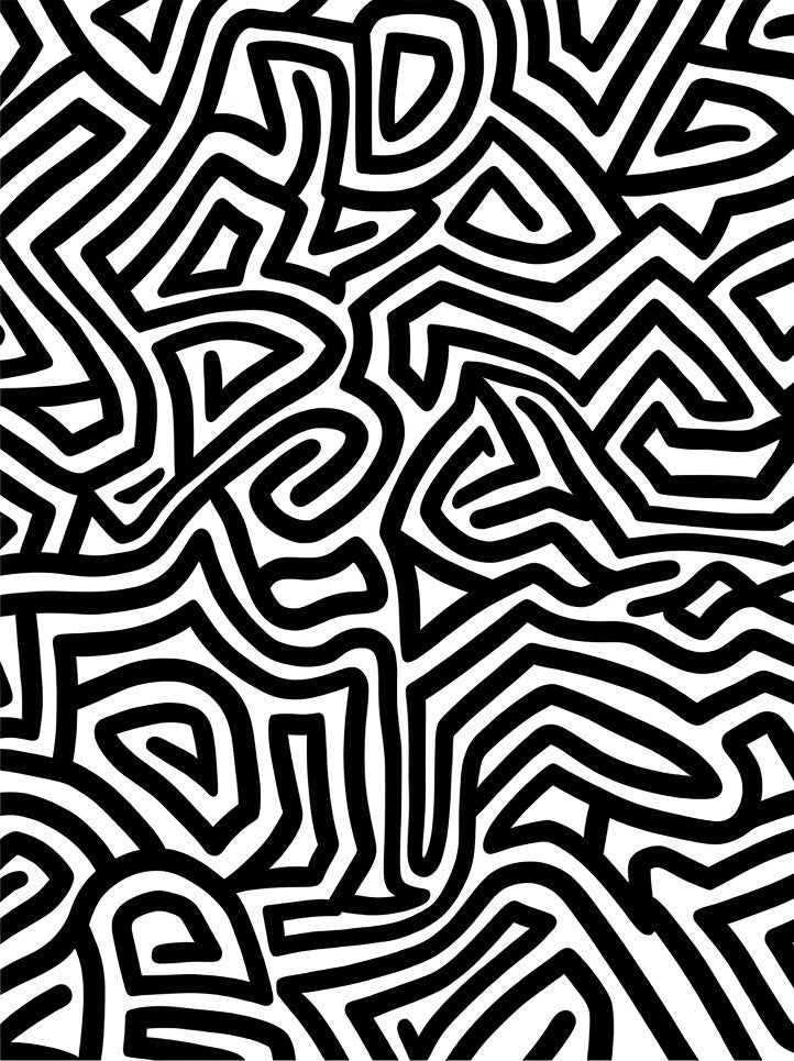 Bold Black White Abstract Maze Pattern Rug