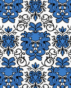 Bold Blue Floral Damask Pattern Rug