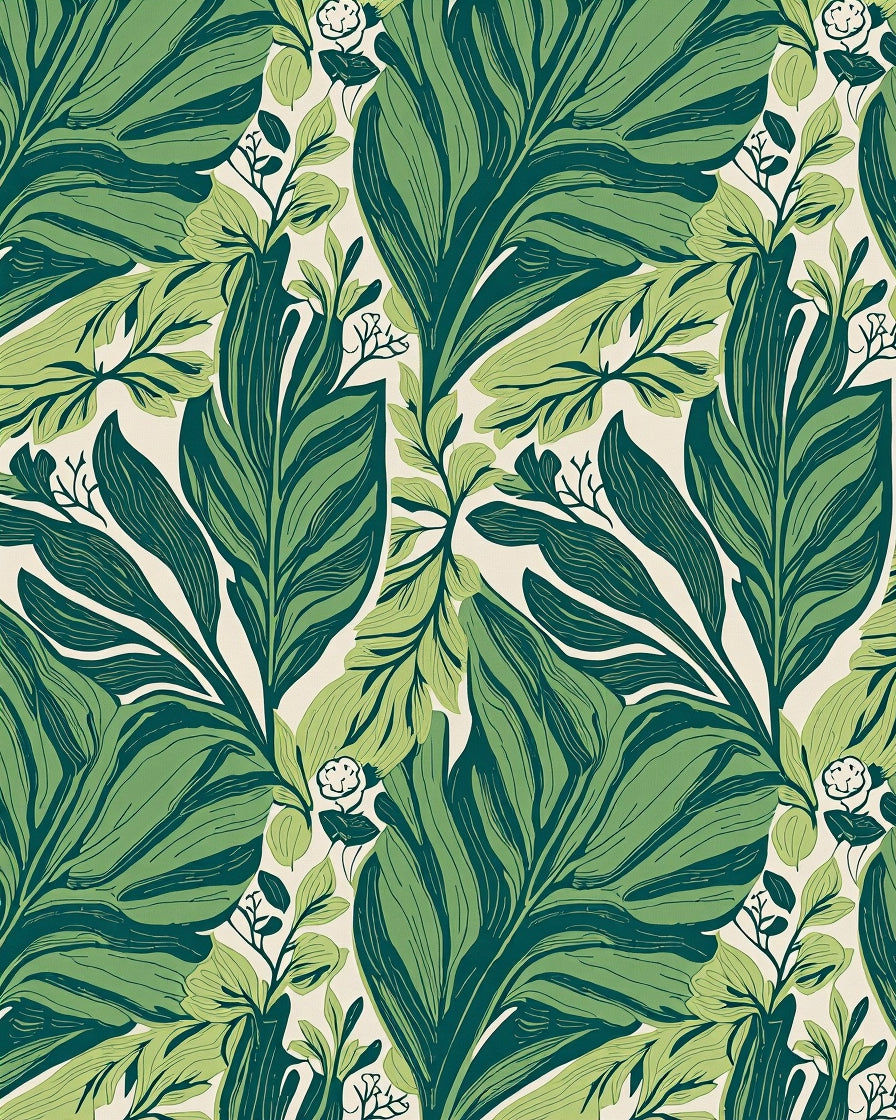 Lush Green Leafy Botanical Pattern Rug