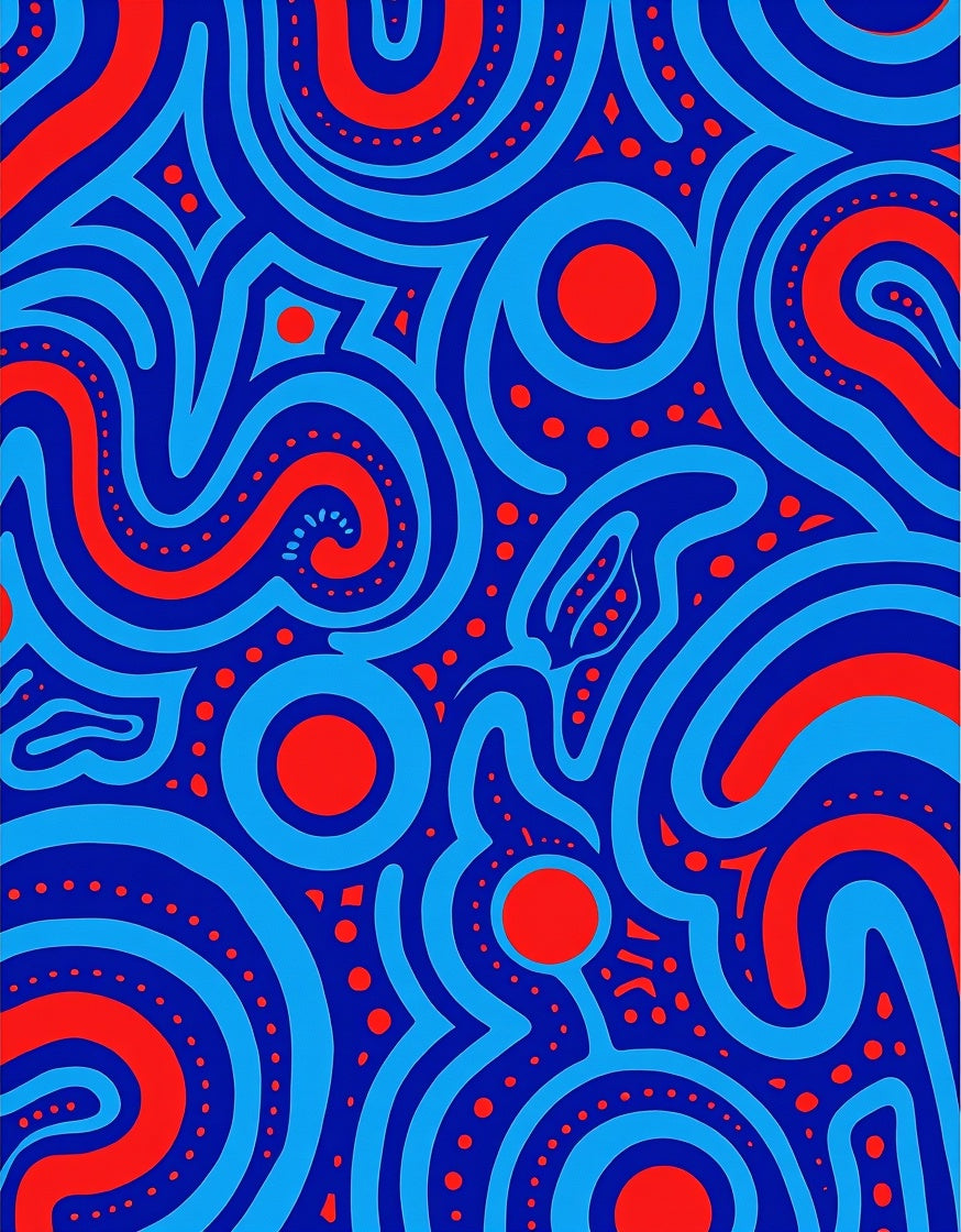 Abstract Blue Red Spiral Pattern Rug