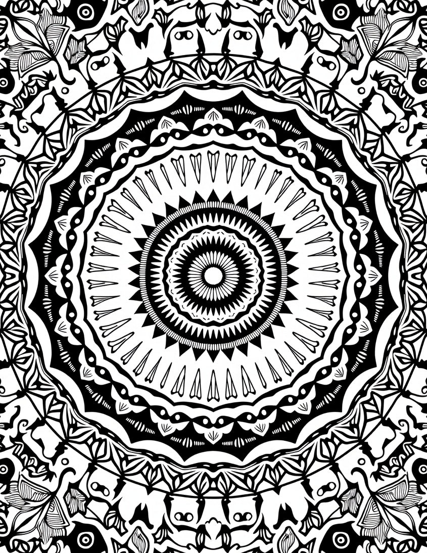 Intricate Black White Mandala Pattern Rug