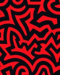 Abstract Red Black Maze Pattern Rug