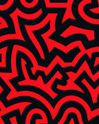 Abstract Red Black Maze Pattern Rug