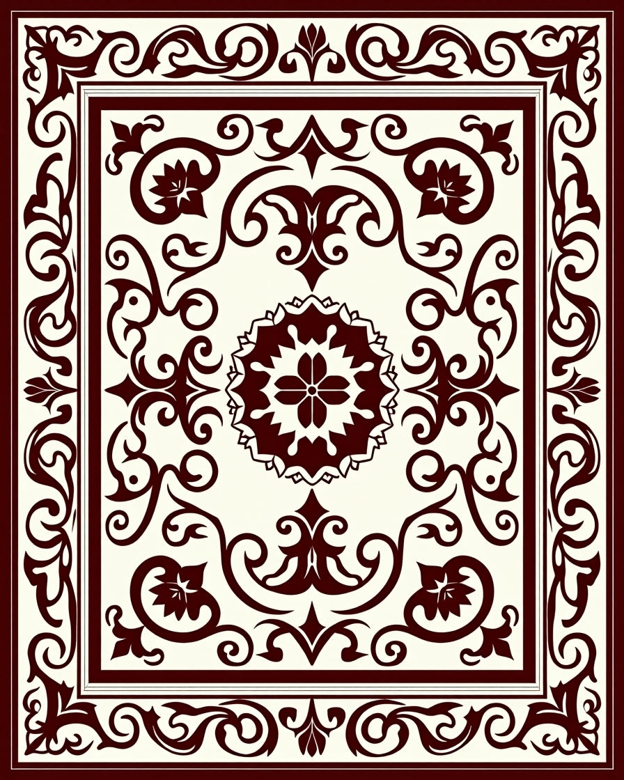 Intricate Floral Medallion Ornamental Border Rug