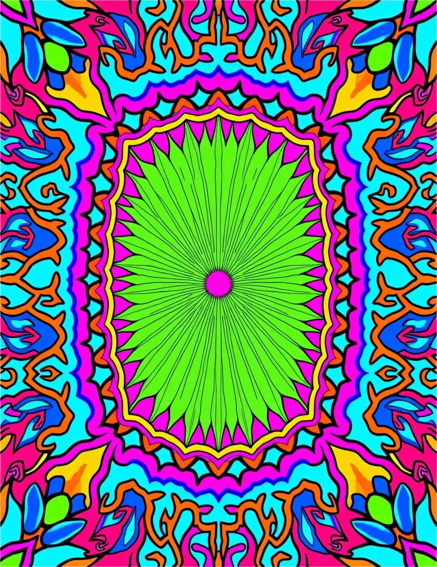 Vibrant Psychedelic Symmetry Pattern Rug