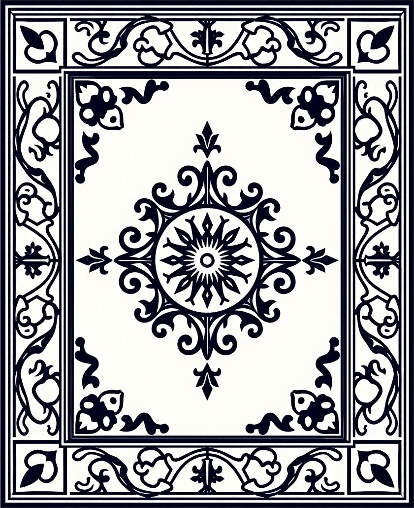 Classic Black White Ornate Medallion Rug