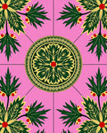 Pink Green Leaf Medallion Floral Rug