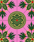 Pink Green Leaf Medallion Floral Rug
