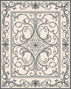 Vintage Scrollwork Floral Square Design Rug