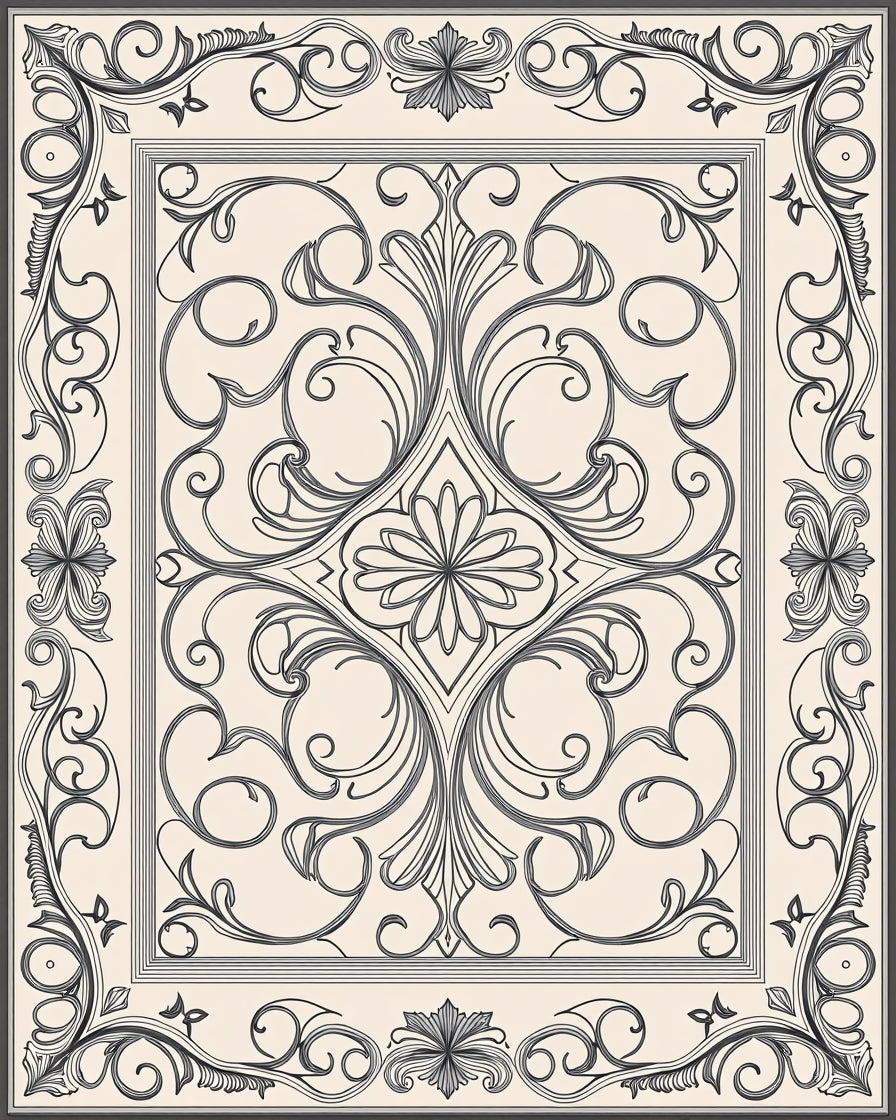 Vintage Scrollwork Floral Square Design Rug