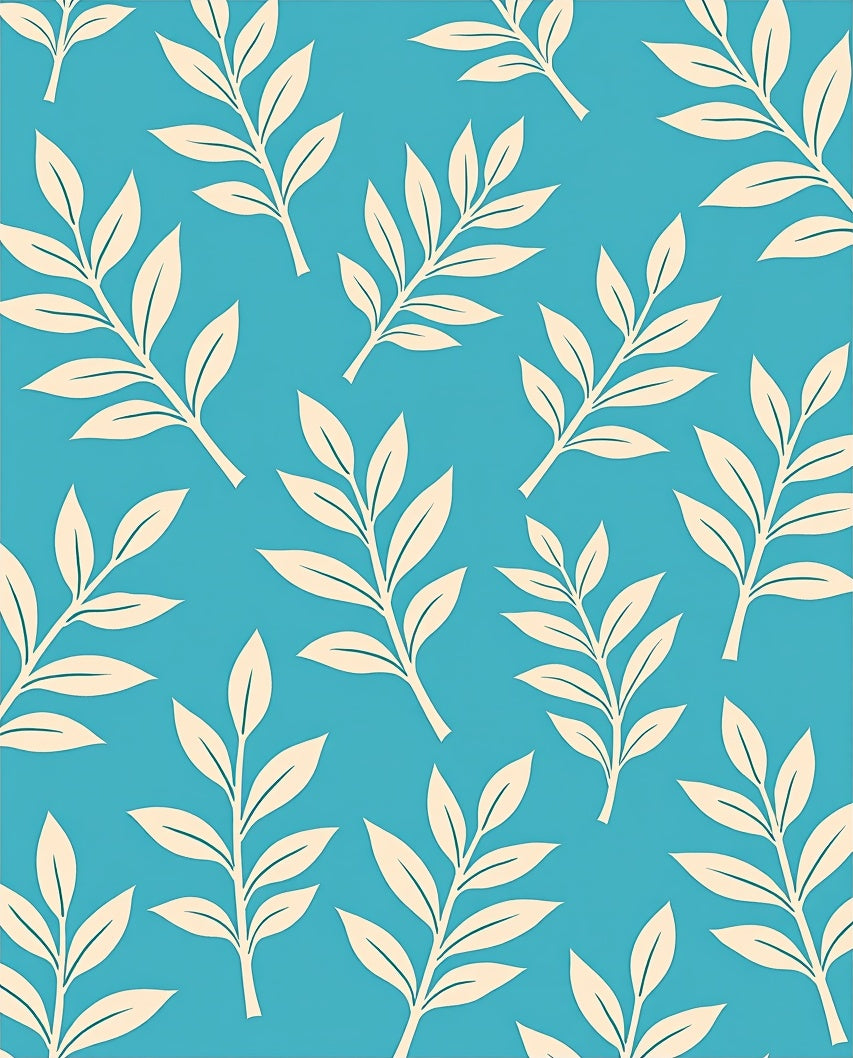 Serene Blue Cream Leaf Pattern Rug