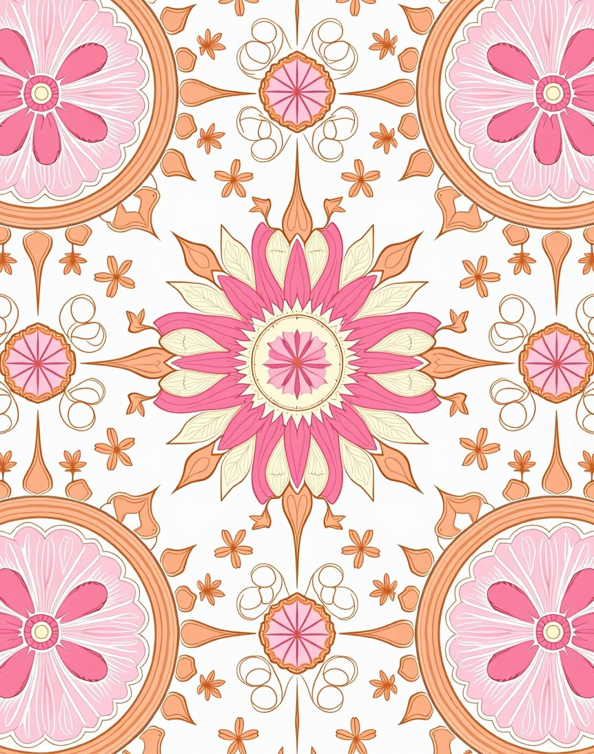 Pink Orange Floral Medallion Pattern Rug