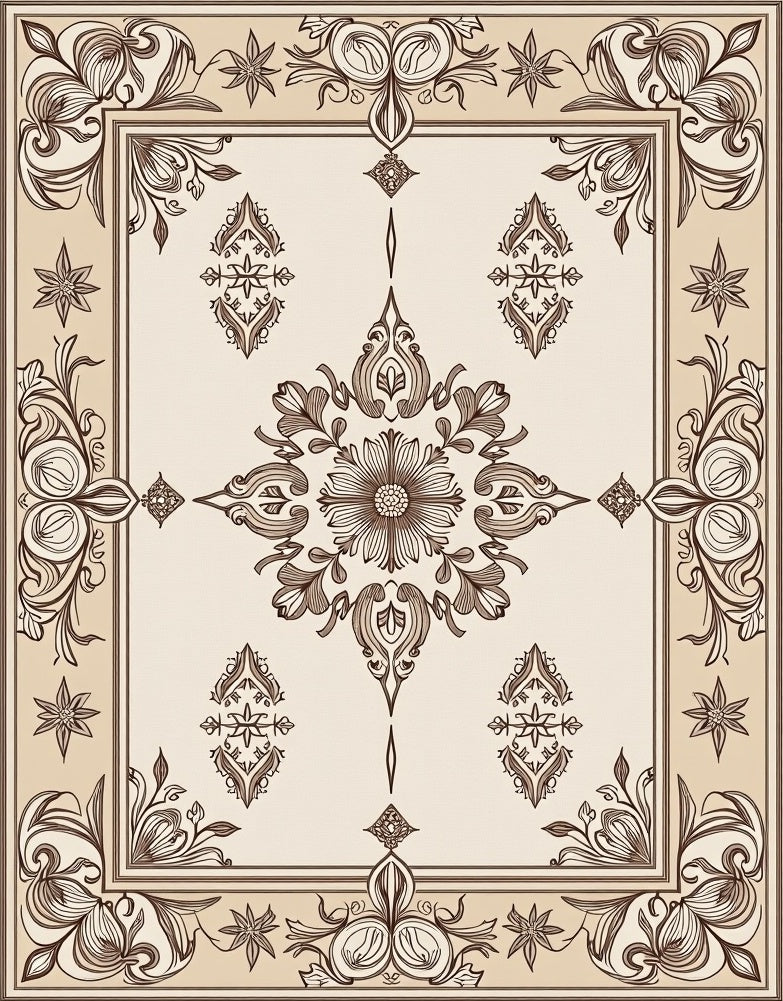 Elegant Floral Medallion Border Design Rug