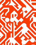 Modern Orange White Geometric Circuit Design Rug