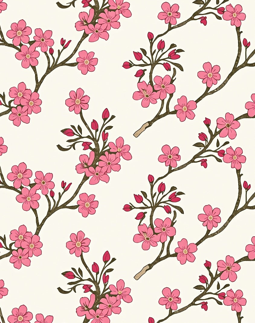 Pink Blossom Branches Detailed Pattern Rug