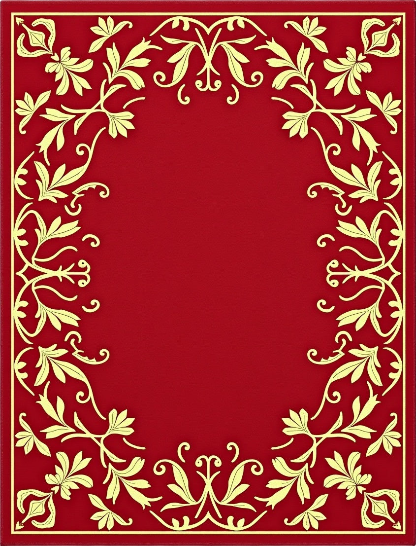 Crimson Floral Scroll Border Design Rug
