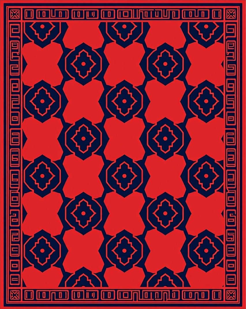 Bold Red Blue Geometric Pattern Rug