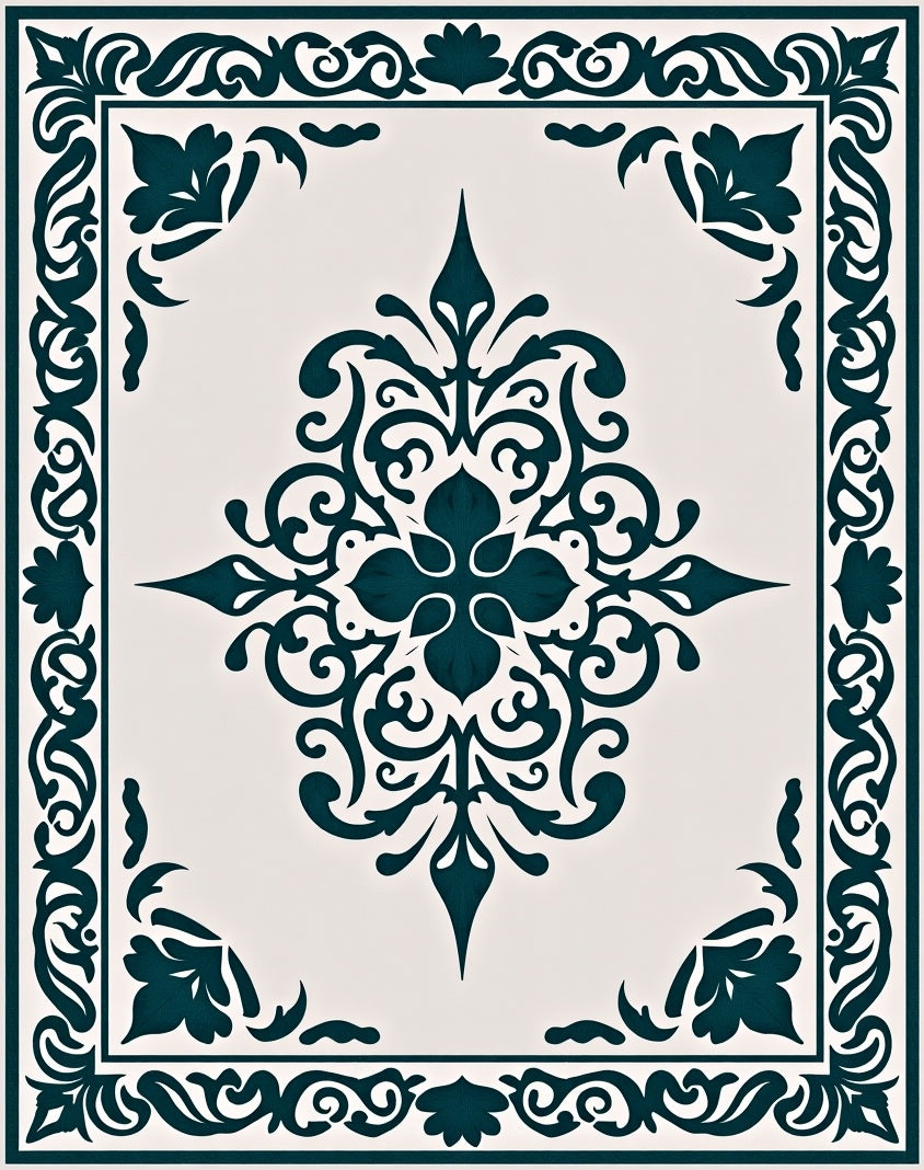 Elegant Teal Scrollwork Medallion Rug