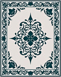 Elegant Teal Scrollwork Medallion Rug
