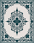 Elegant Teal Scrollwork Medallion Rug