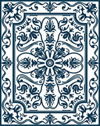 Classic Navy White Floral Pattern Rug