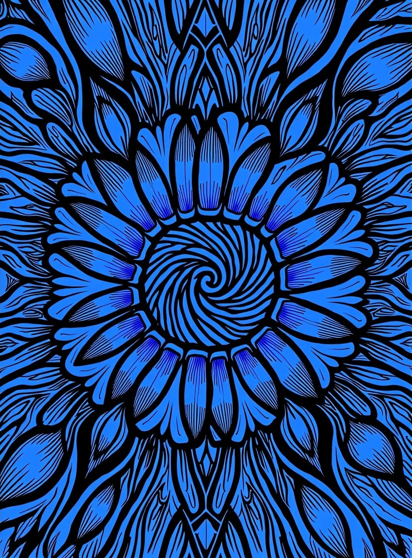 Bold Blue Floral Swirl Pattern Rug