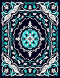 Damask Floral Patterned Teal White Rug