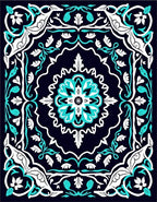 Damask Floral Patterned Teal White Rug