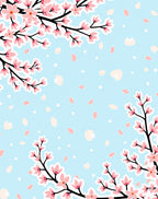 Pink Cherry Blossom Branches on Blue Rug