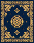 Ornate Gold Medallion Patterned Blue Rug