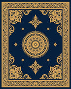 Ornate Gold Medallion Patterned Blue Rug